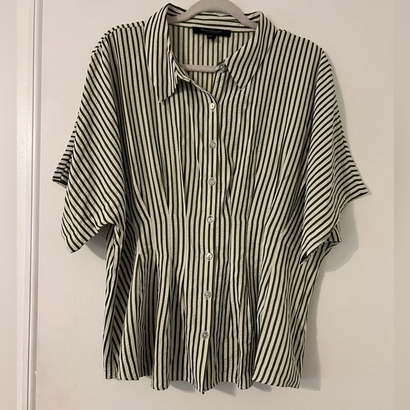Marc New York olive green and White Striped Button Down Shirt (SKU G109) - Picture 1 of 10